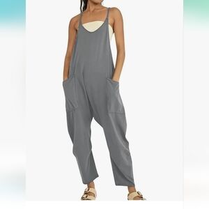 NWT Sleeveless Loose Spaghetti Strap Overalls Gray Romper